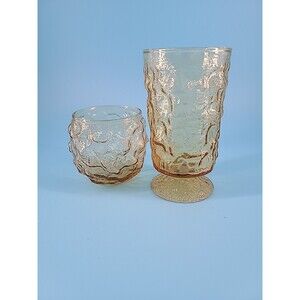Anchor Hocking Textured Amber Glass Ice Tea and Roly Poly  VTG  2